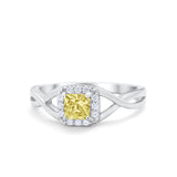Solitaire Infinity Shank Ring Princess Cut Simulated Yellow CZ 925 Sterling Silver