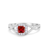 Solitaire Infinity Shank Ring Princess Cut Simulated Garnet CZ 925 Sterling Silver