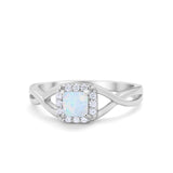 Solitaire Infinity Shank Ring Princess Cut Lab Created White Opal 925 Sterling Silver