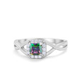 Solitaire Infinity Shank Ring Princess Cut Simulated Rainbow CZ 925 Sterling Silver