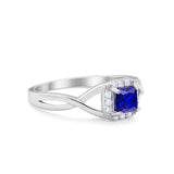 Solitaire Infinity Shank Ring Princess Cut Simulated Blue Sapphire CZ 925 Sterling Silver