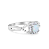 Solitaire Infinity Shank Ring Princess Cut Lab Created White Opal 925 Sterling Silver