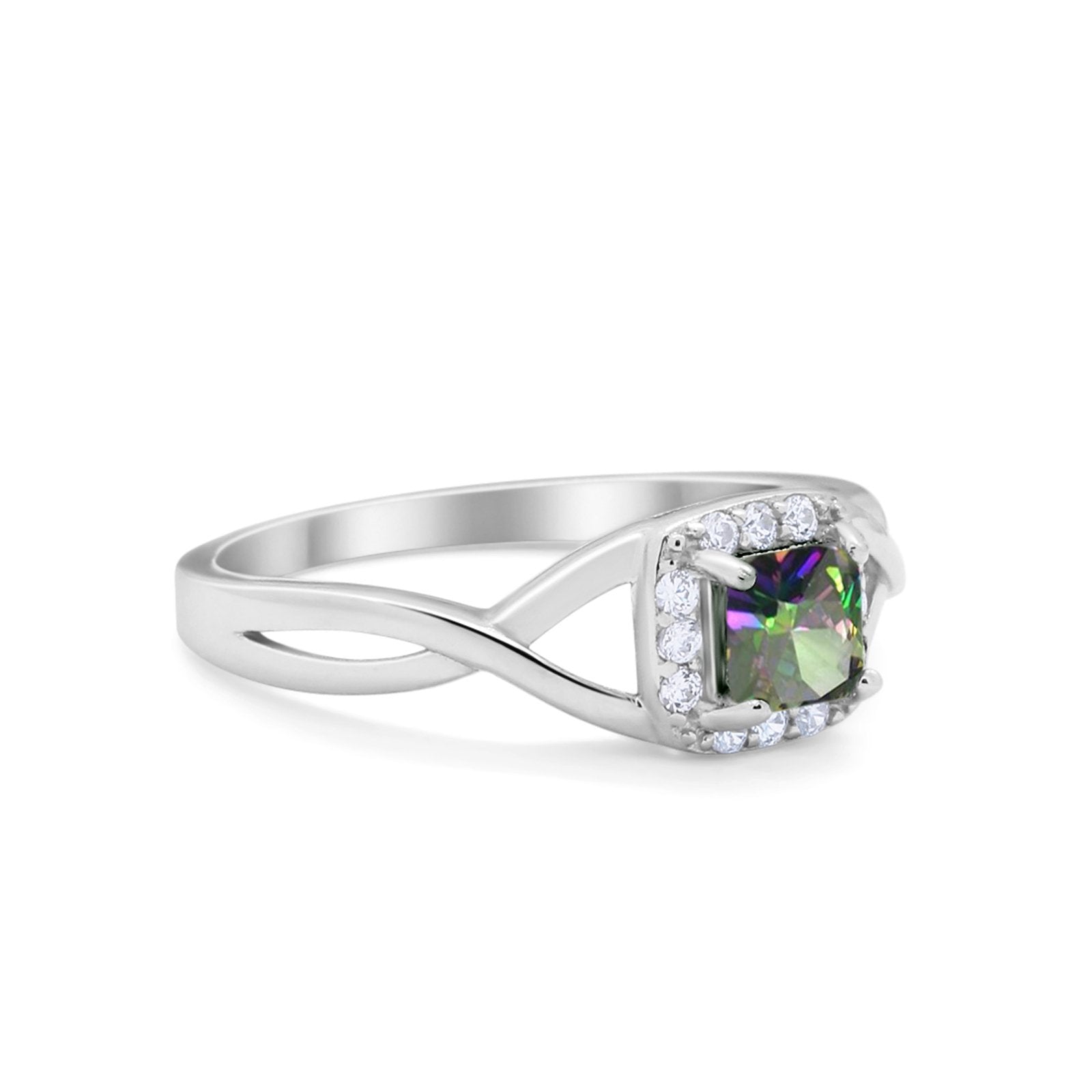 Solitaire Infinity Shank Ring Princess Cut Simulated Rainbow CZ 925 Sterling Silver