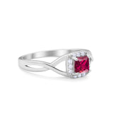 Solitaire Infinity Shank Ring Princess Cut Simulated Ruby CZ 925 Sterling Silver