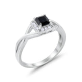 Solitaire Infinity Shank Ring Princess Cut Simulated Black CZ 925 Sterling Silver