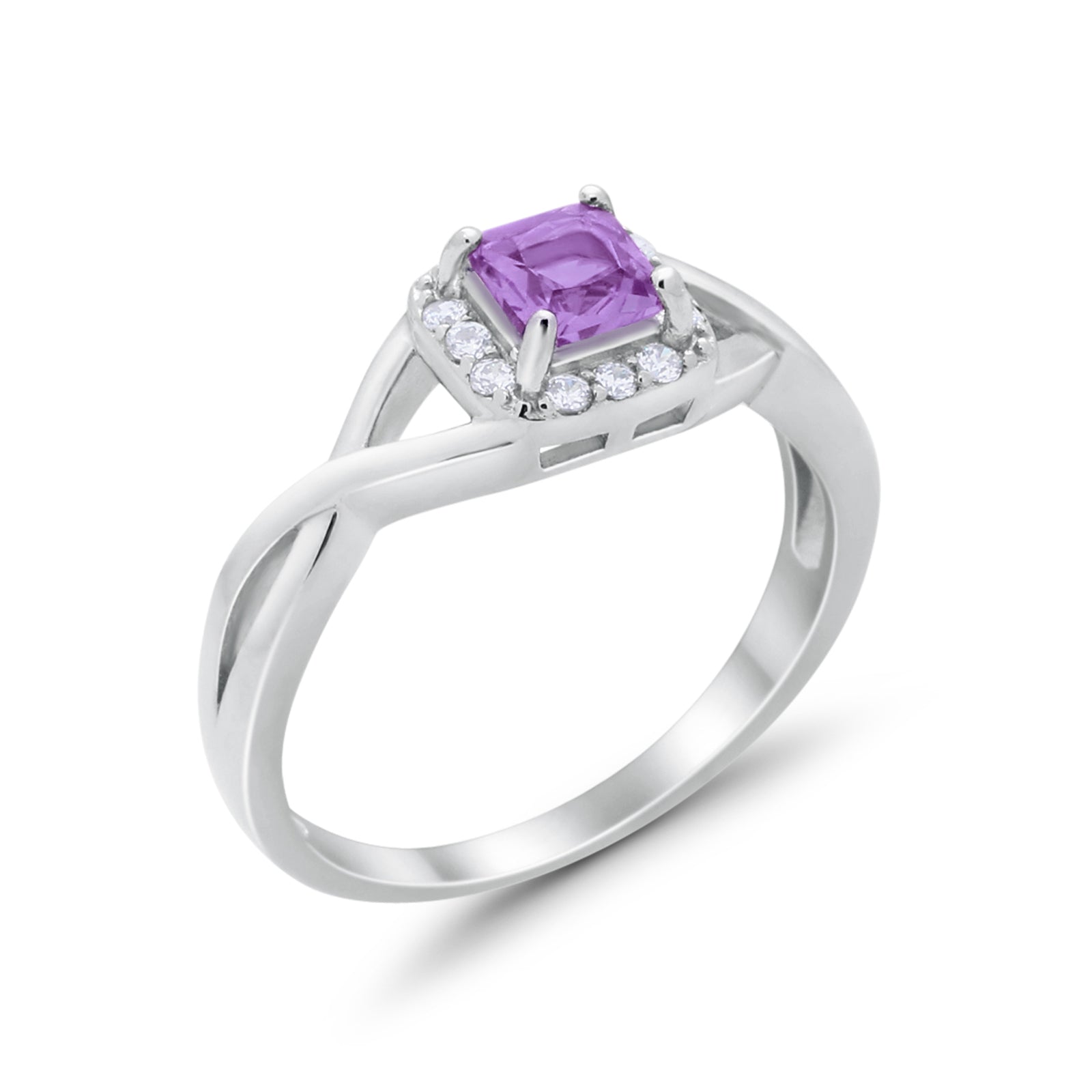 Solitaire Infinity Shank Ring Princess Cut Simulated Lavender CZ 925 Sterling Silver