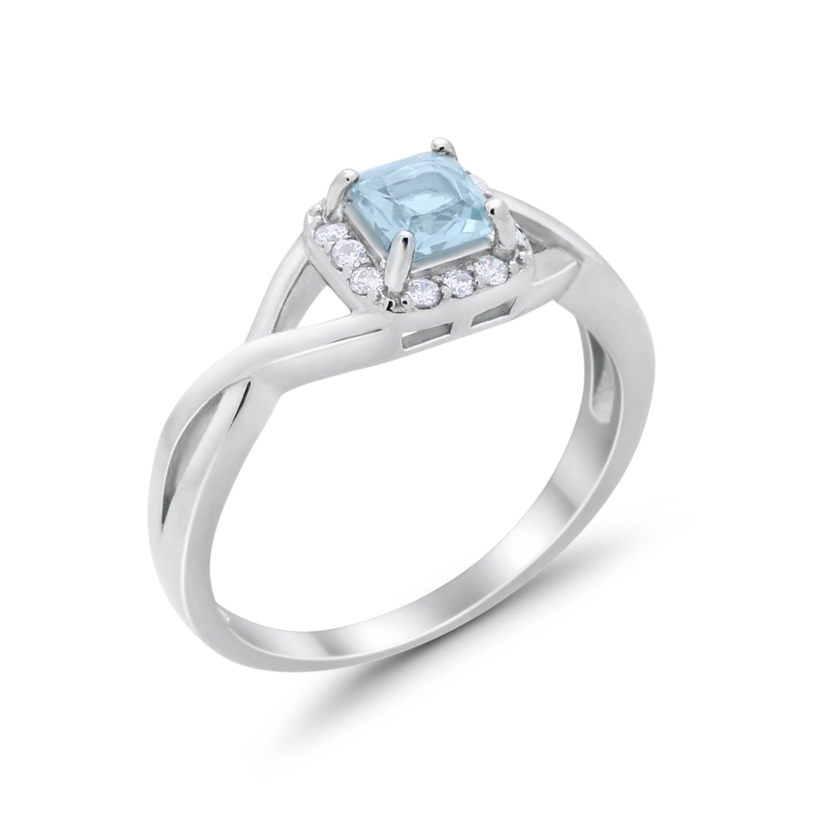 Solitaire Infinity Shank Ring Princess Cut Simulated Aquamarine CZ 925 Sterling Silver