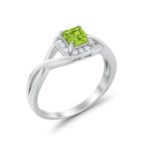 Solitaire Infinity Shank Ring Princess Cut Simulated Peridot CZ 925 Sterling Silver