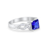 Solitaire Infinity Shank Ring Princess Cut Simulated Blue Sapphire CZ 925 Sterling Silver