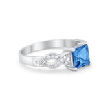 Solitaire Infinity Shank Ring Princess Cut Simulated Blue Topaz CZ 925 Sterling Silver