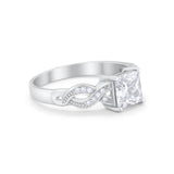 Solitaire Infinity Shank Ring Princess Cut Simulated Cubic Zirconia 925 Sterling Silver