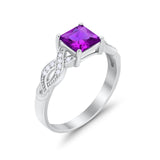 Solitaire Infinity Shank Ring Princess Cut Simulated Amethyst CZ 925 Sterling Silver