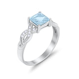 Solitaire Infinity Shank Ring Princess Cut Simulated Aquamarine CZ 925 Sterling Silver