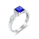 Solitaire Infinity Shank Ring Princess Cut Simulated Blue Sapphire CZ 925 Sterling Silver