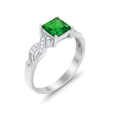 Solitaire Infinity Shank Ring Princess Cut Simulated Green Emerald CZ 925 Sterling Silver