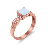 Solitaire Ring Princess Rose Tone, Lab Created White Opal 925 Sterling Silver