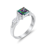 Solitaire Infinity Shank Ring Princess Cut Simulated Rainbow CZ 925 Sterling Silver