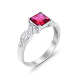 Solitaire Infinity Shank Ring Princess Cut Simulated Ruby CZ 925 Sterling Silver