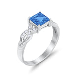 Solitaire Infinity Shank Ring Princess Cut Simulated Blue Topaz CZ 925 Sterling Silver