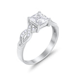 Solitaire Infinity Shank Ring Princess Cut Simulated Cubic Zirconia 925 Sterling Silver