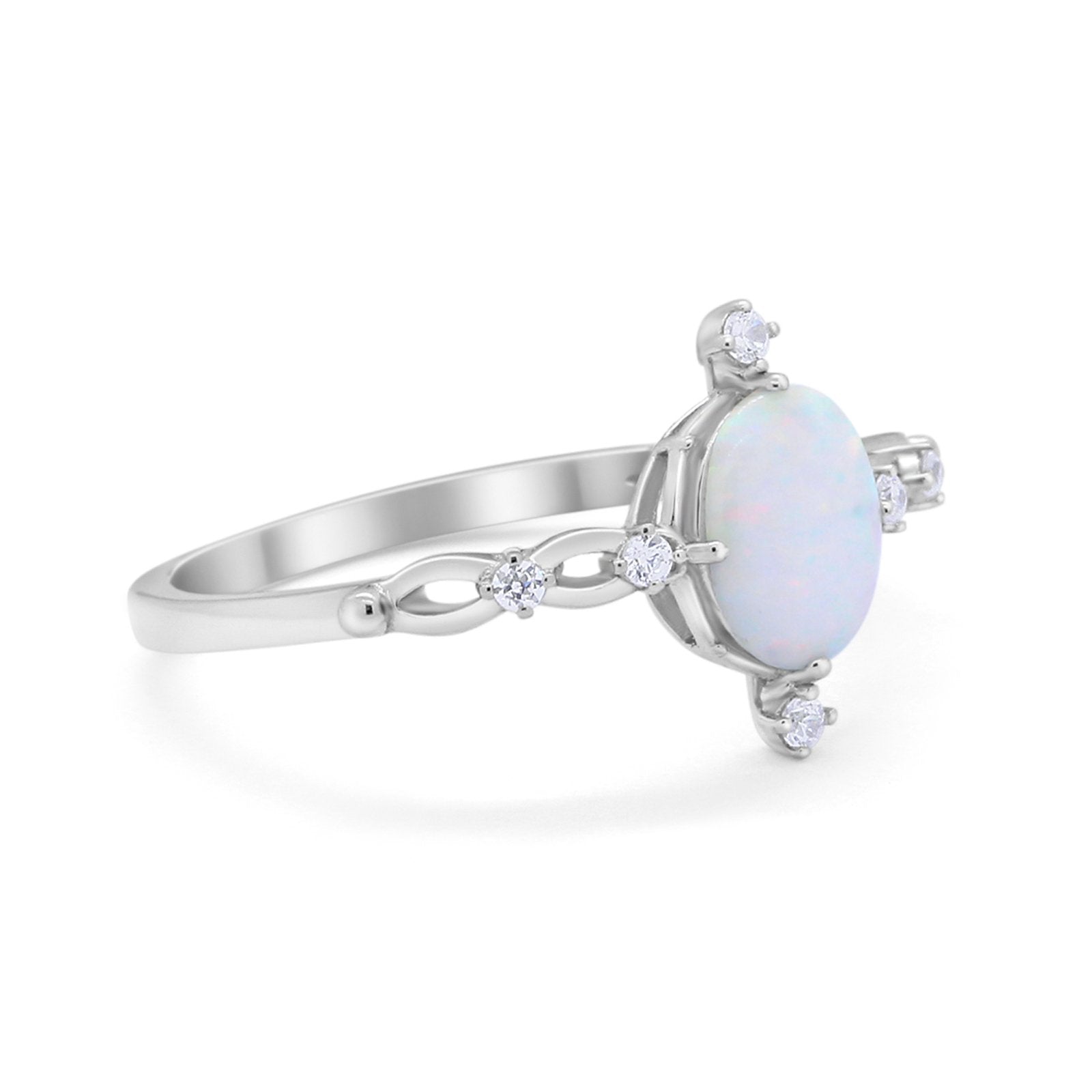 Dainty Oval Art Wedding Ring Lab White Opal 925 Sterling Silver