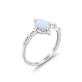 Dainty Oval Art Wedding Ring Lab White Opal 925 Sterling Silver