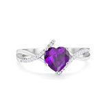 Twisted Heart Shank Promise Ring Simulated Amethyst CZ 925 Sterling Silver