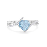 Twisted Heart Shank Promise Ring Simulated Aquamarine CZ 925 Sterling Silver