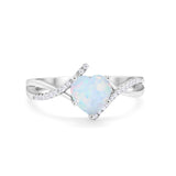 Twisted Heart Shank Promise Ring Lab Created White Opal 925 Sterling Silver