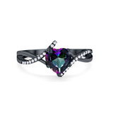 Twisted Heart Shank Promise Ring Black Tone, Simulated Rainbow CZ 925 Sterling Silver