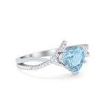 Twisted Heart Shank Promise Ring Simulated Aquamarine CZ 925 Sterling Silver