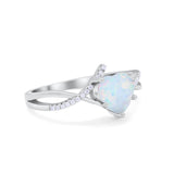Twisted Heart Shank Promise Ring Lab Created White Opal 925 Sterling Silver