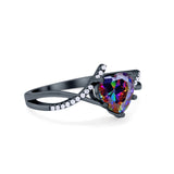 Twisted Heart Shank Promise Ring Black Tone, Simulated Rainbow CZ 925 Sterling Silver