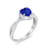 Twisted Heart Shank Promise Ring Simulated Blue Sapphire CZ 925 Sterling Silver
