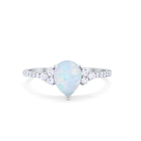 Teardrop Pear Wedding Ring Lab Created White Opal 925 Sterling Silver