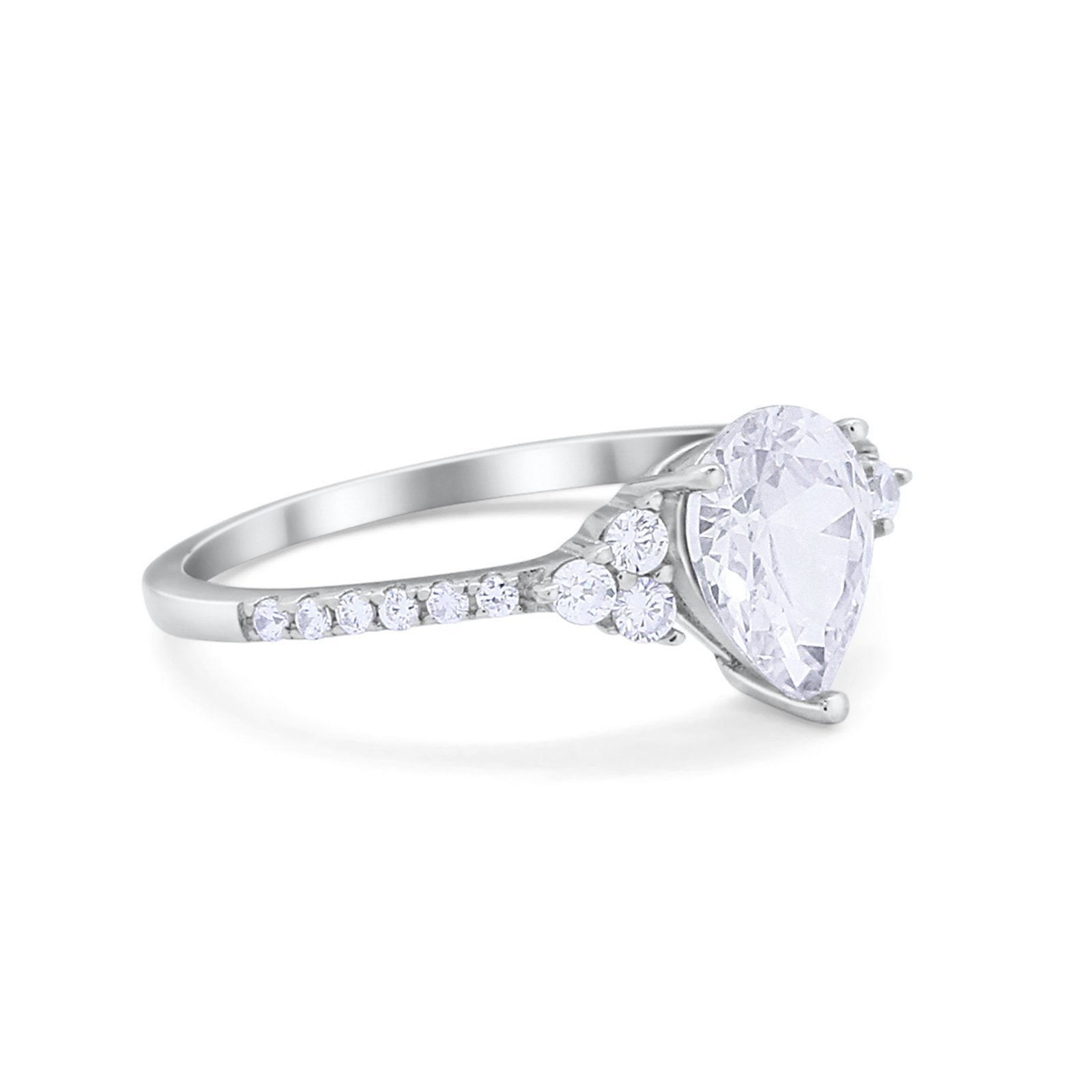 Teardrop Wedding Bridal Ring Round Simulated CZ 925 Sterling Silver