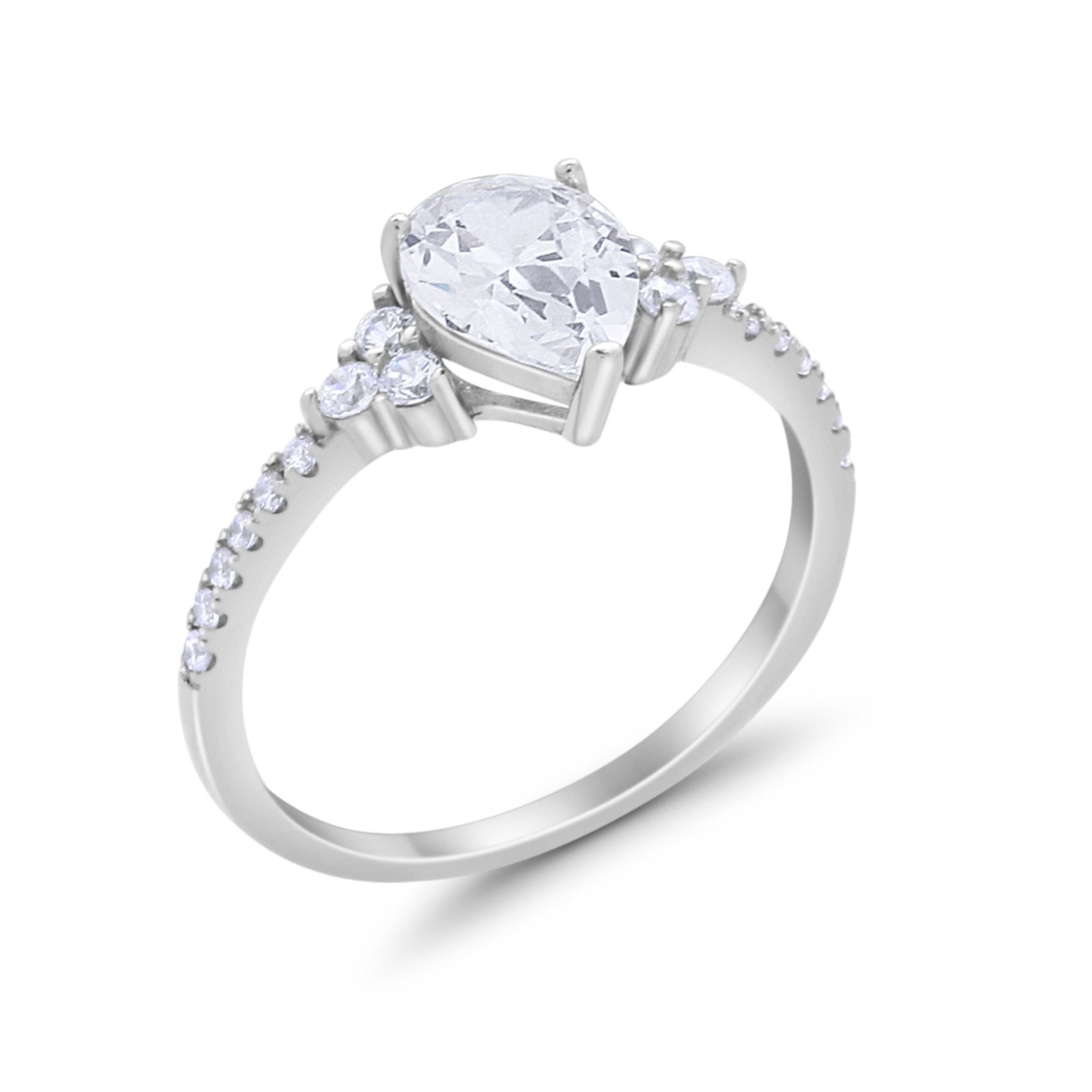 Teardrop Wedding Bridal Ring Round Simulated CZ 925 Sterling Silver