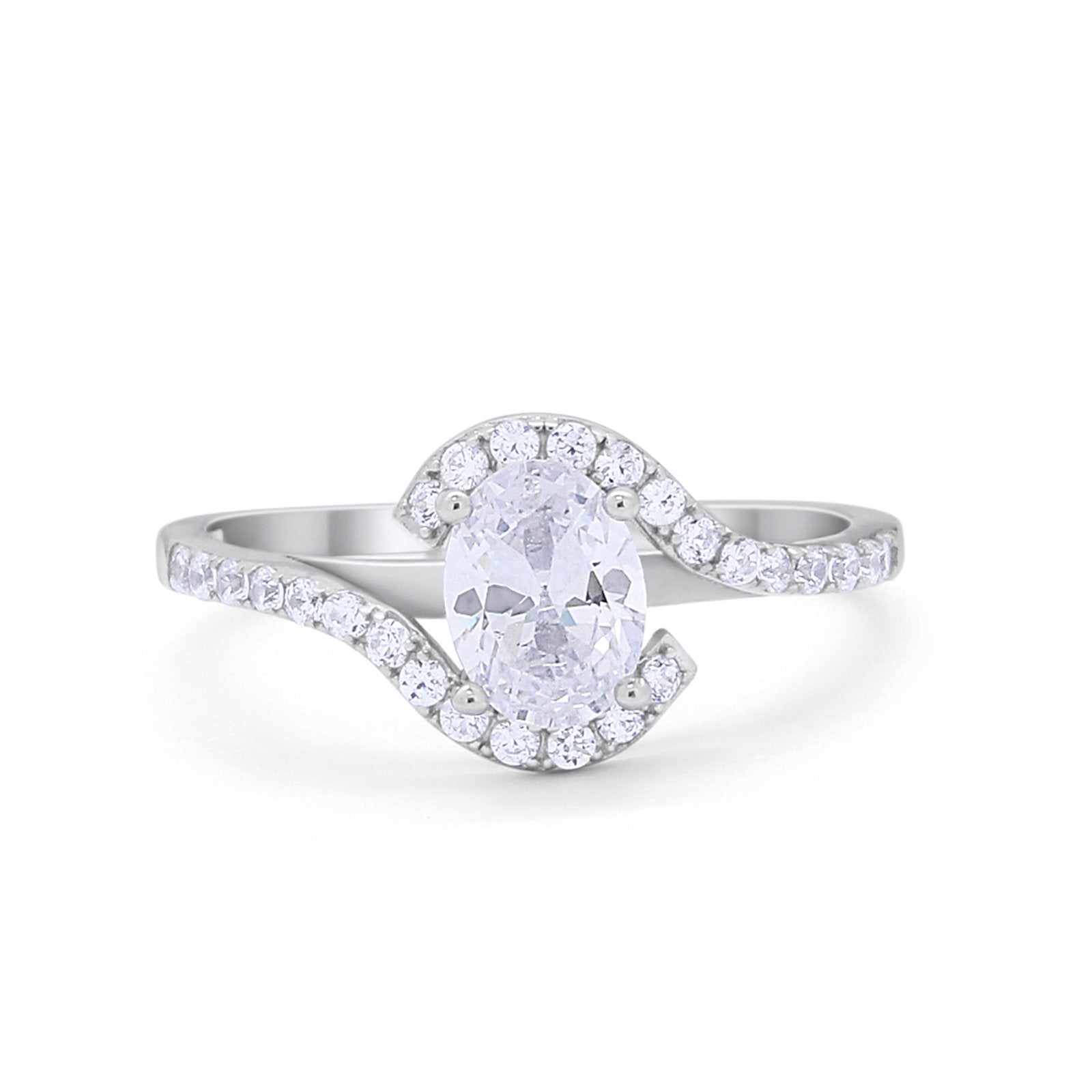 Oval Engagement Bridal Ring Round Simulated CZ 925 Sterling Silver
