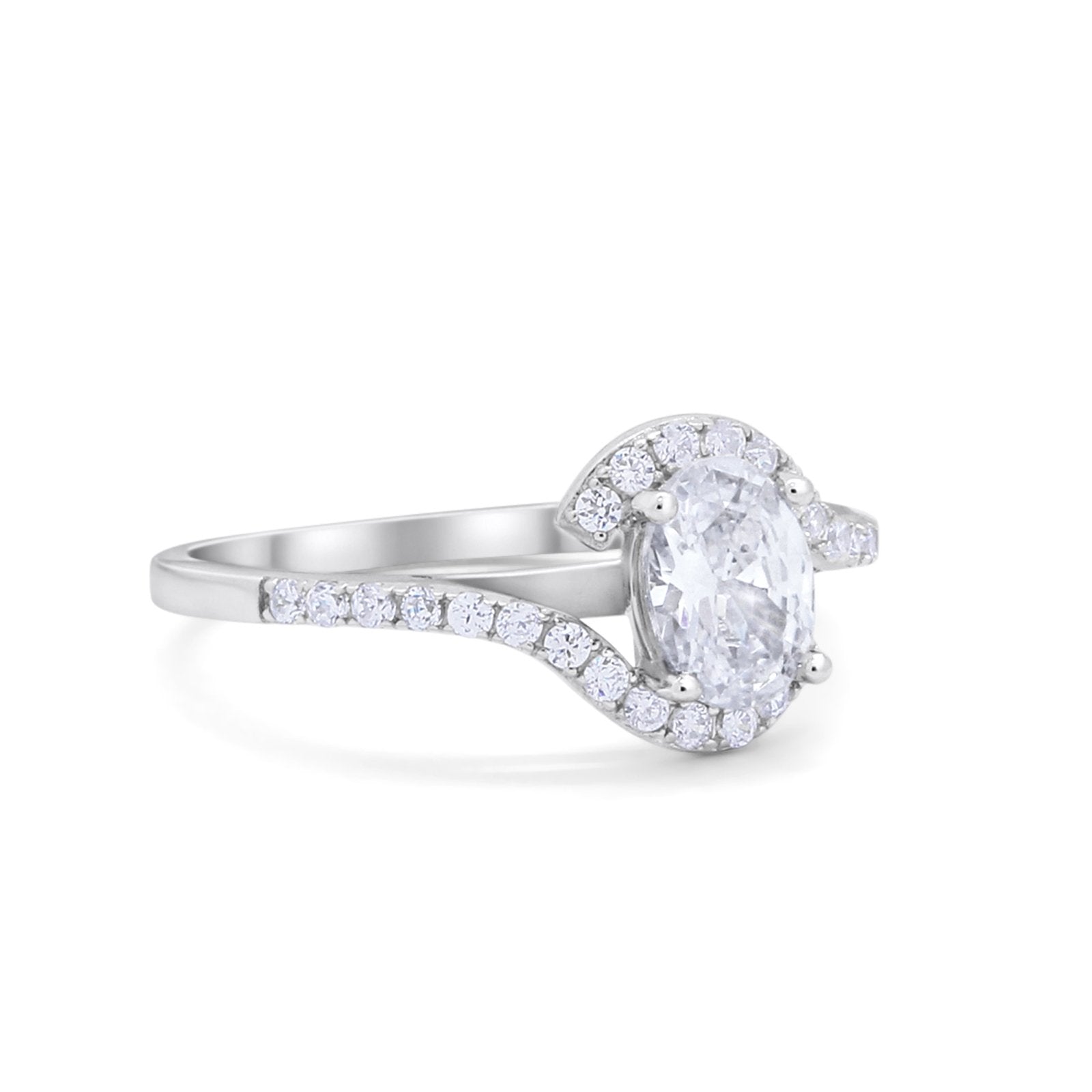 Oval Engagement Bridal Ring Round Simulated CZ 925 Sterling Silver
