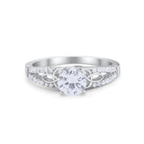 Celtic Art Deco Engagement Bridal Ring Round Simulated CZ 925 Sterling Silver