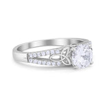 Celtic Art Deco Engagement Bridal Ring Round Simulated CZ 925 Sterling Silver