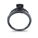 Celtic Art Deco Wedding Ring Round Black Tone, Simulated Black CZ 925 Sterling Silver