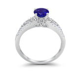 Celtic Art Deco Wedding Ring Round Simulated Blue Sapphire CZ 925 Sterling Silver