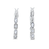 Art Deco Hoop Earrings Marquise Round Simulated CZ 925 Sterling Silver