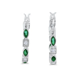 Art Deco Hoop Earrings Marquise Round Simulated Green Emerald CZ 925 Sterling Silver