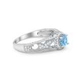 Vintage Style Halo Wedding Ring Simulated Aquamarine CZ 925 Sterling Silver