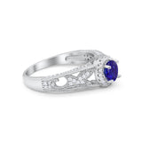 Vintage Style Halo Wedding Ring Simulated Blue Sapphire CZ 925 Sterling Silver