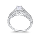 Halo Art Deco Engagement Ring Bridal Simulated CZ 925 Sterling Silver