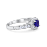 Vintage Style Halo Wedding Ring Simulated Blue Sapphire CZ 925 Sterling Silver