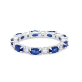 Full Eternity Band Oval Round Simulated Blue Sapphire CZ 925 Sterling Silver